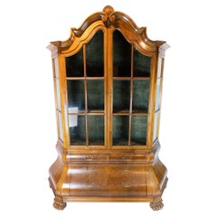 Rococo Shaped Glass Cabinet of Hand Polished Walnut, 1910