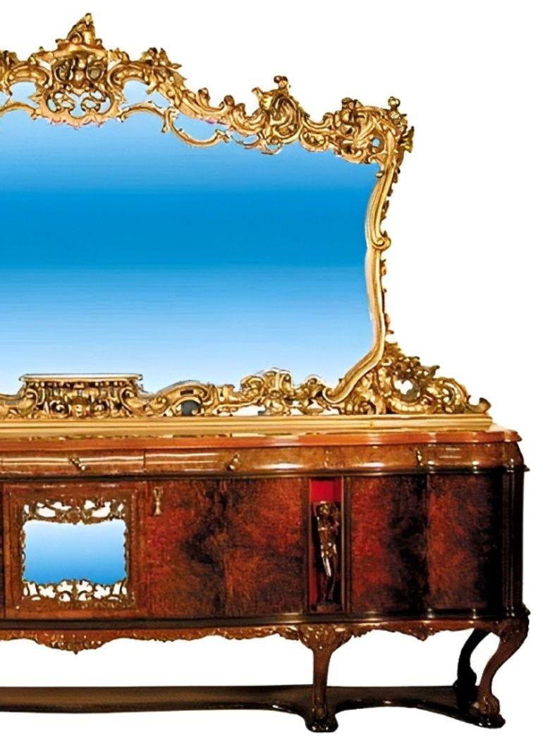 Early 20th Century Rococo Sideboard with Gilded Mirror and Carved Figures. Italy, 1920's. For Sale