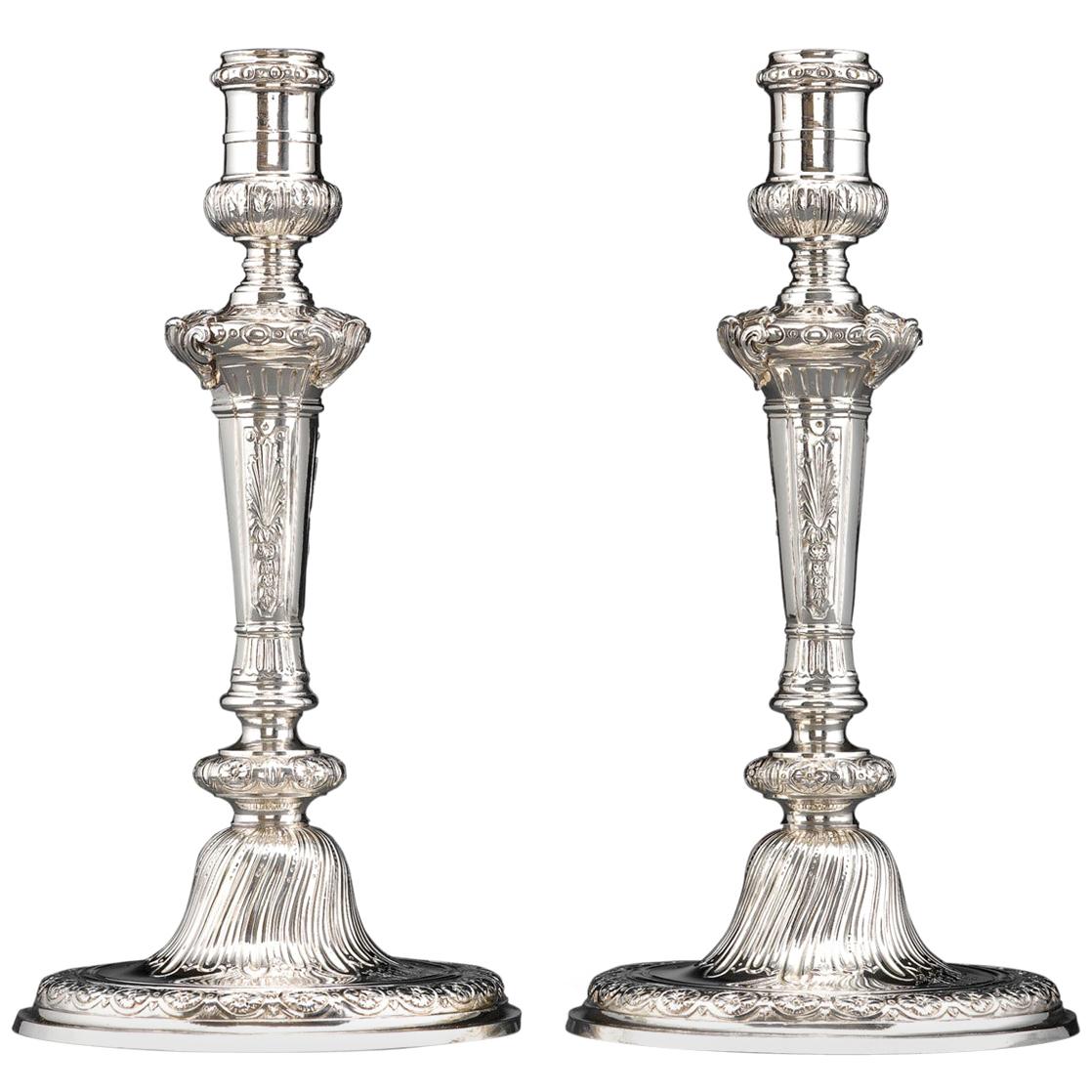 Rococo Silver Candlesticks by Alexander Johnson For Sale