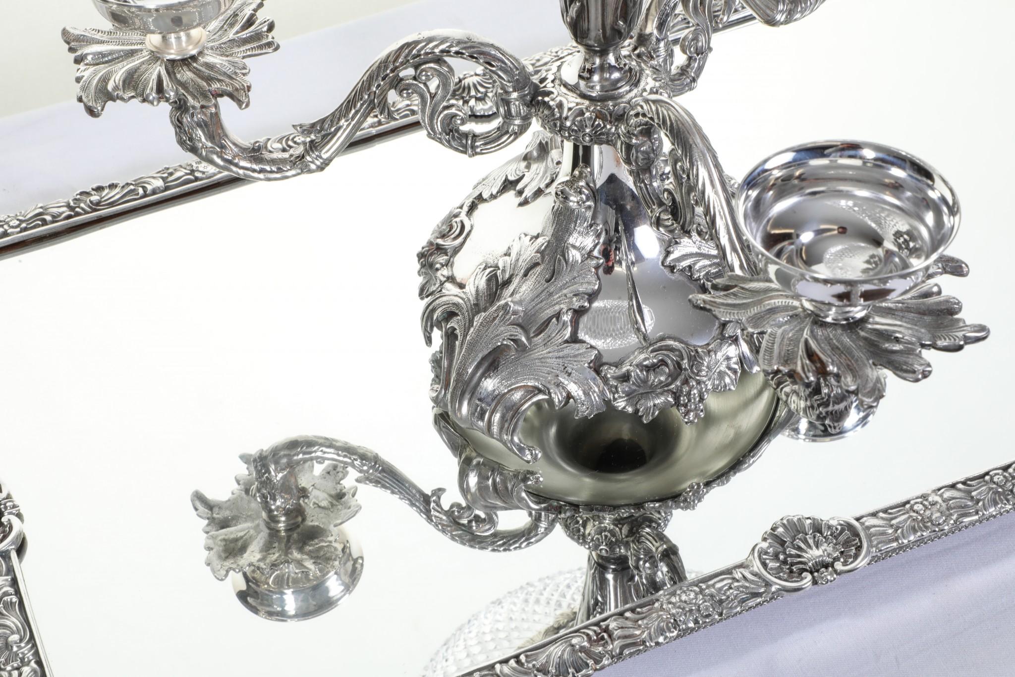 Rococo Silver Plate Centrepiece Surtout De Table Epergne Dish For Sale 8