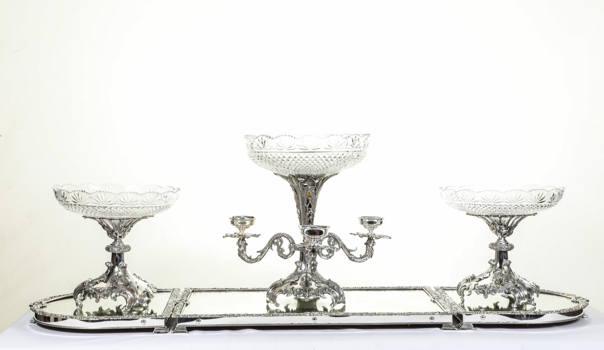 Rococo Silver Plate Centrepiece Surtout De Table Epergne Dish For Sale 10