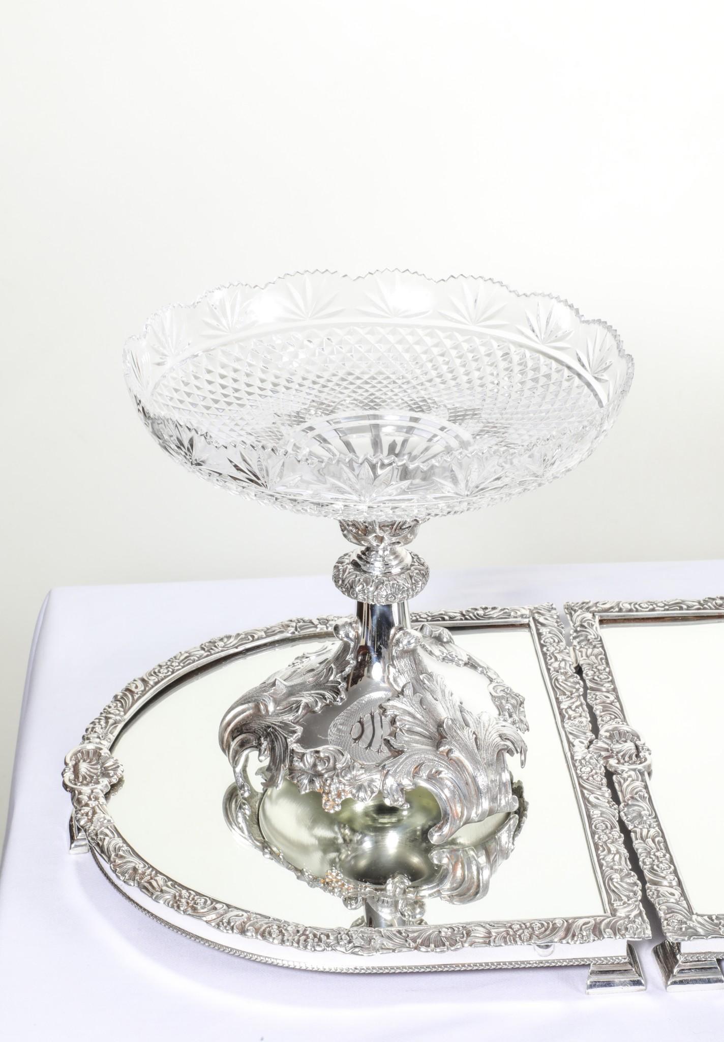 Late 20th Century Rococo Silver Plate Centrepiece Surtout De Table Epergne Dish For Sale