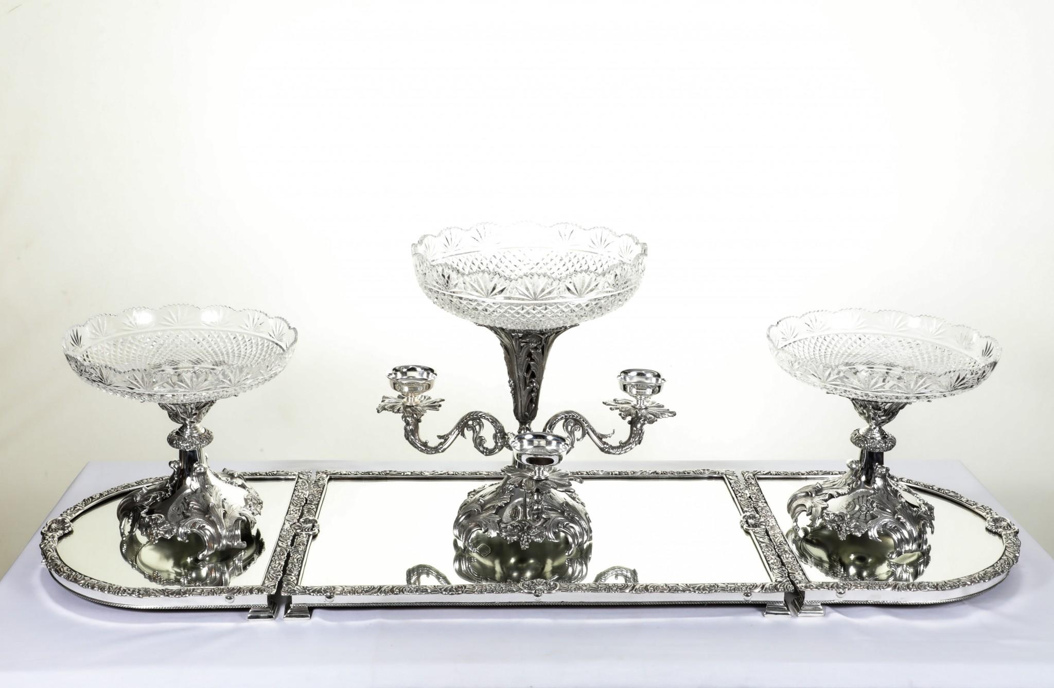 Rococo Silver Plate Centrepiece Surtout De Table Epergne Dish For Sale 2