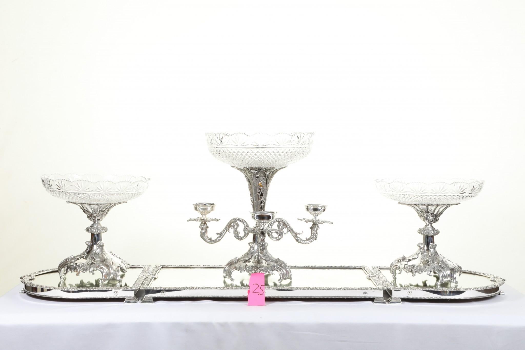 Rococo Silver Plate Centrepiece Surtout De Table Epergne Dish For Sale 3