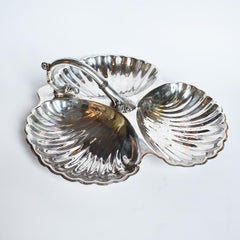 Rococo Silver Plated Three Part Clam Shell Server Condiment Tray by Sheridan