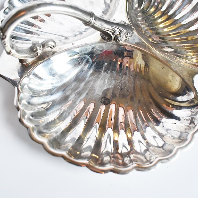 20th Century Rococo Silver Plated Three Part Clam Shell Server Condiment Tray by Sheridan 