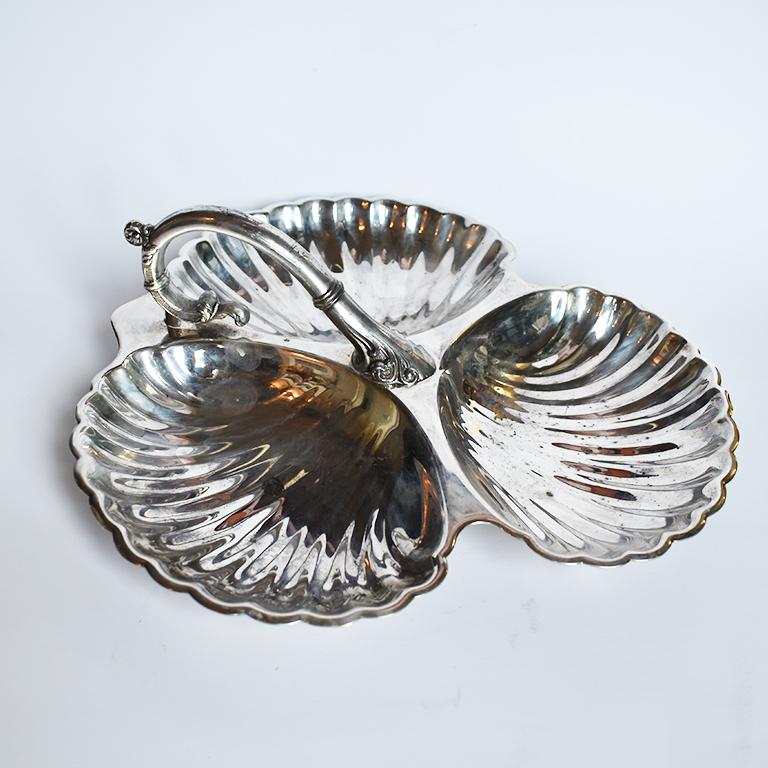 Rococo Silver Plated Three Part Clam Shell Server Condiment Tray by Sheridan  1
