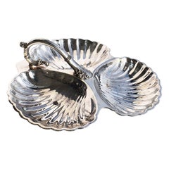Rococo Silver Plated Three Part Clam Shell Server Condiment Tray by Sheridan 