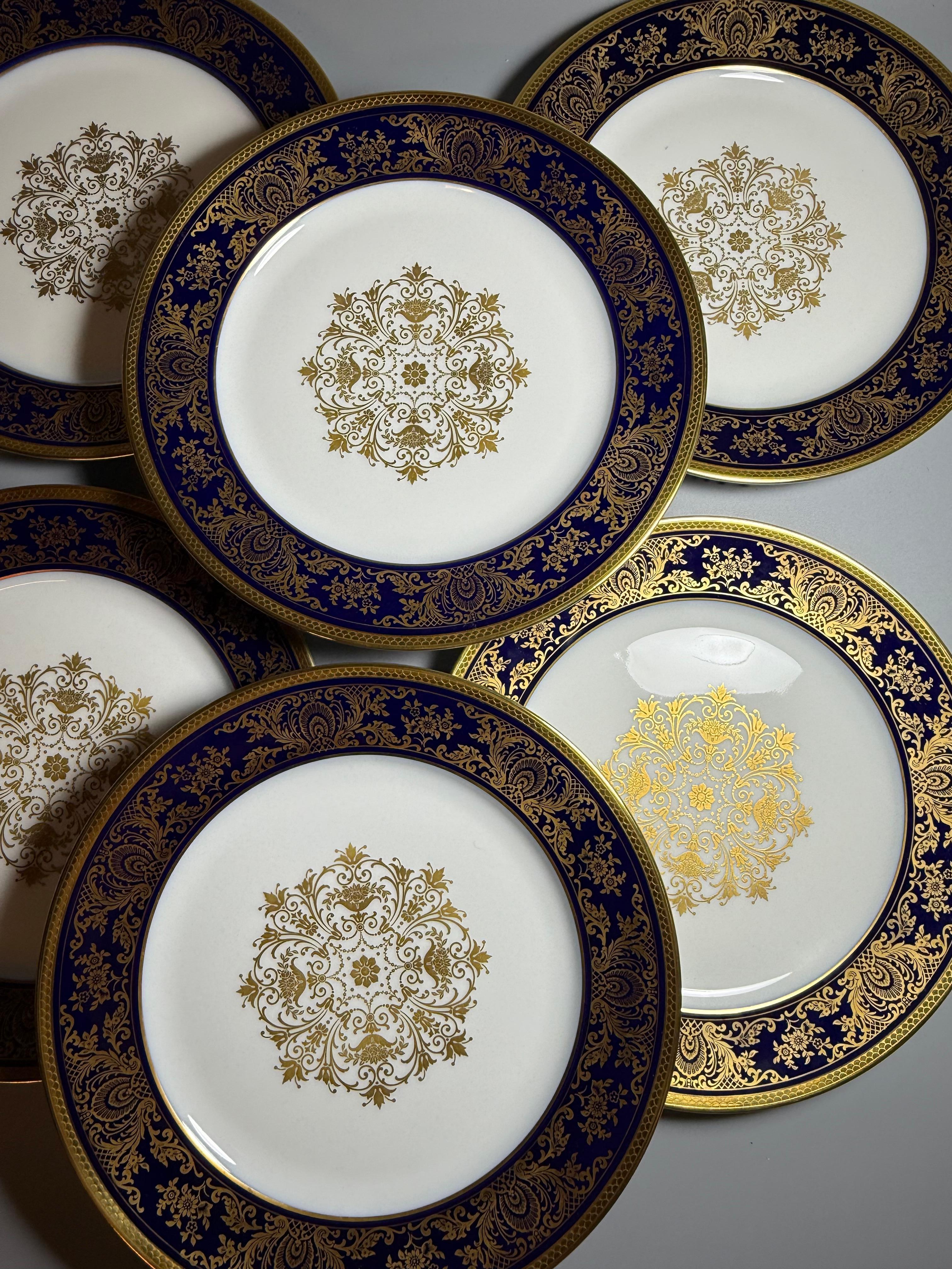 Rokoko Sechs  Speiseteller Kobaltblau Vergoldet Rosenthal Deutschland (Mitte des 20. Jahrhunderts) im Angebot
