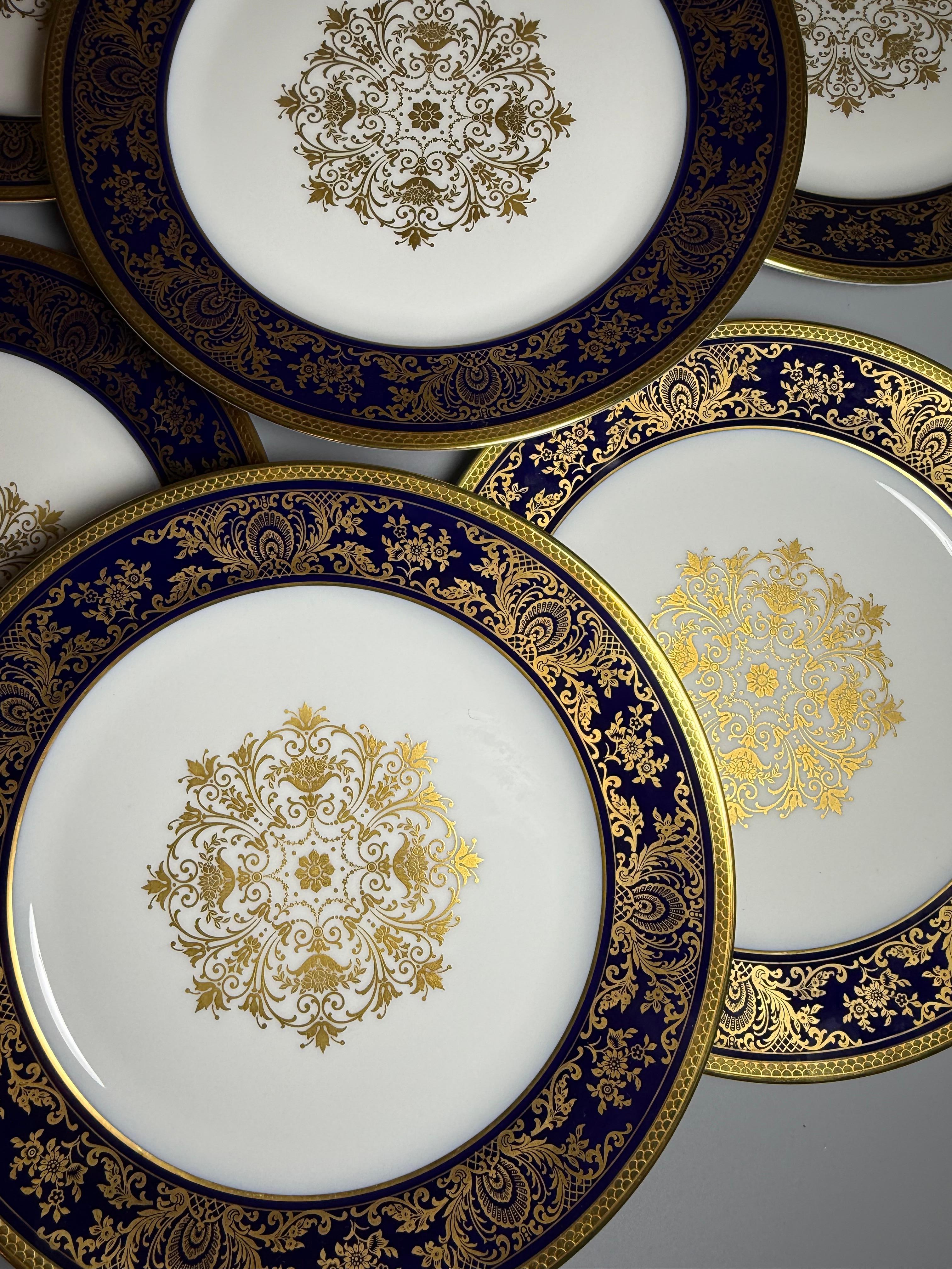 Rokoko Sechs  Speiseteller Kobaltblau Vergoldet Rosenthal Deutschland (Porzellan) im Angebot