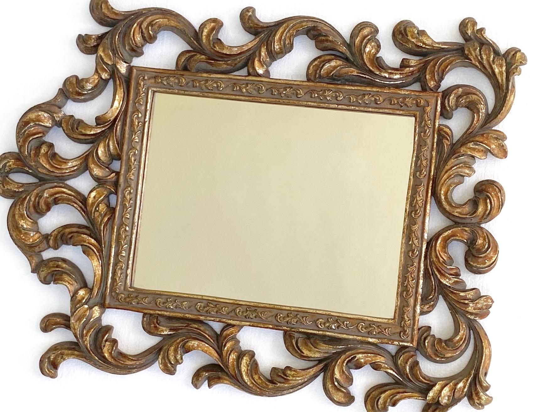 Rococo Small Ornamental Mirror with Carved Giltwood Frame, Italy, circa 1940s 3