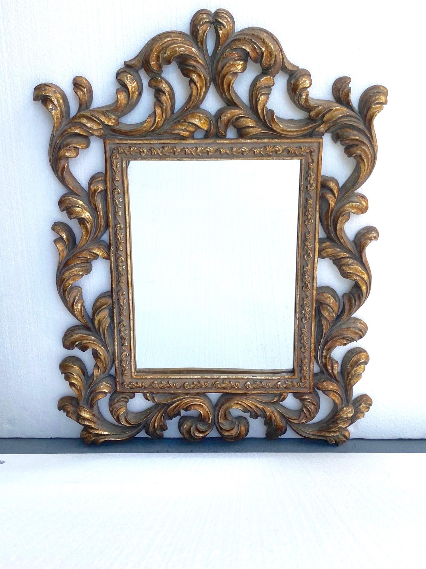 Rococo Small Ornamental Mirror with Carved Giltwood Frame, Italy, circa 1940s 6