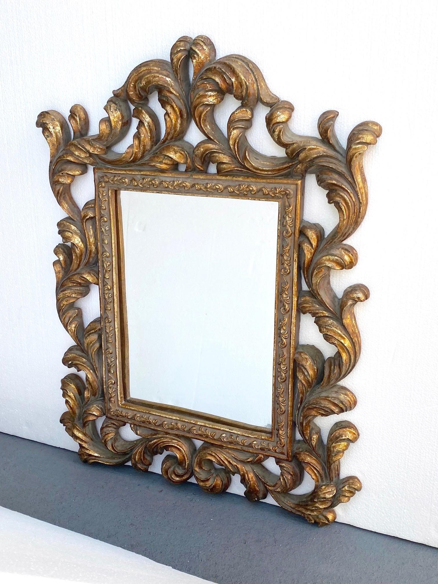 Italian Rococo Small Ornamental Mirror with Carved Giltwood Frame, Italy, circa 1940s