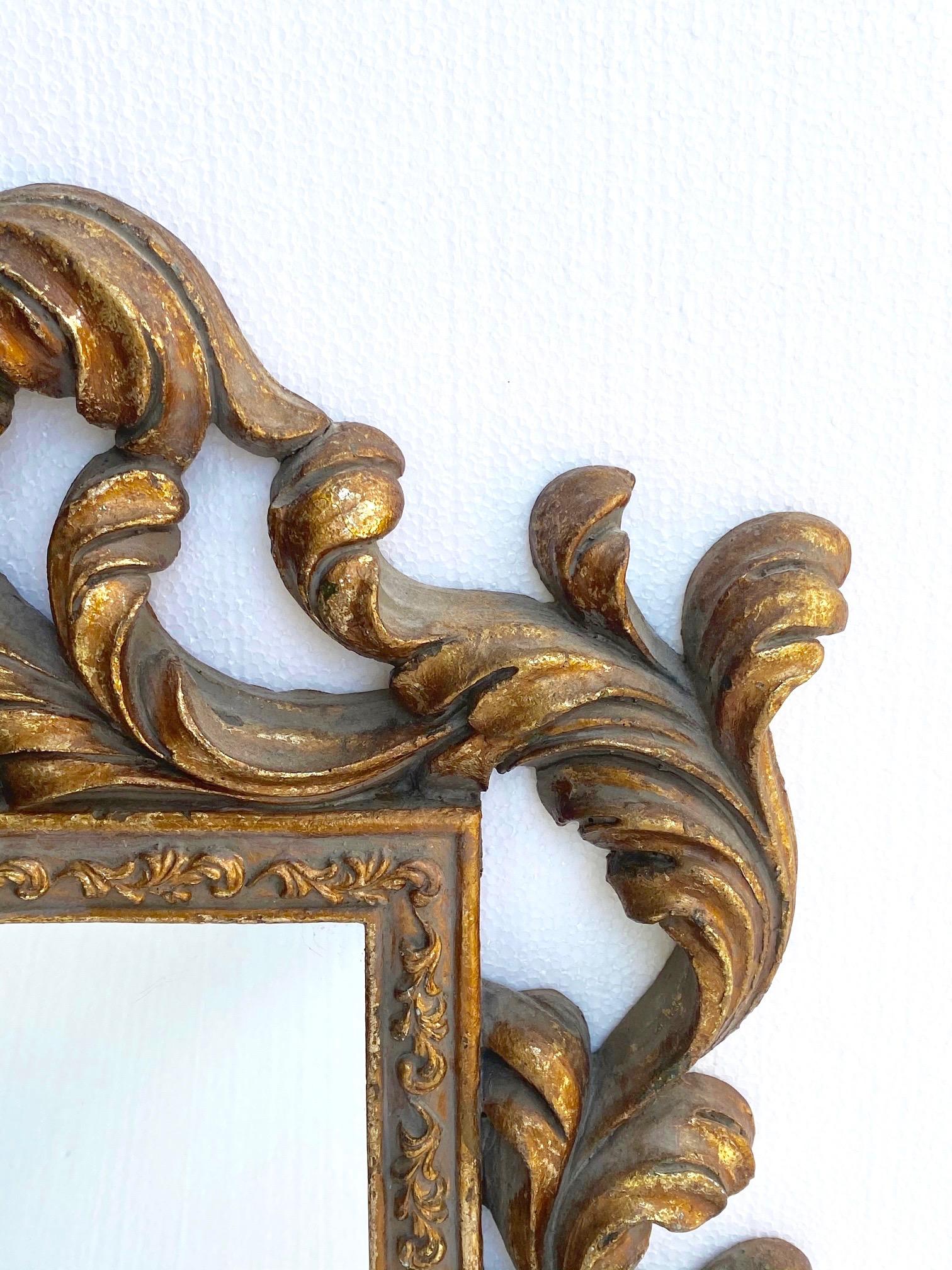 Wood Rococo Small Ornamental Mirror with Carved Giltwood Frame, Italy, circa 1940s