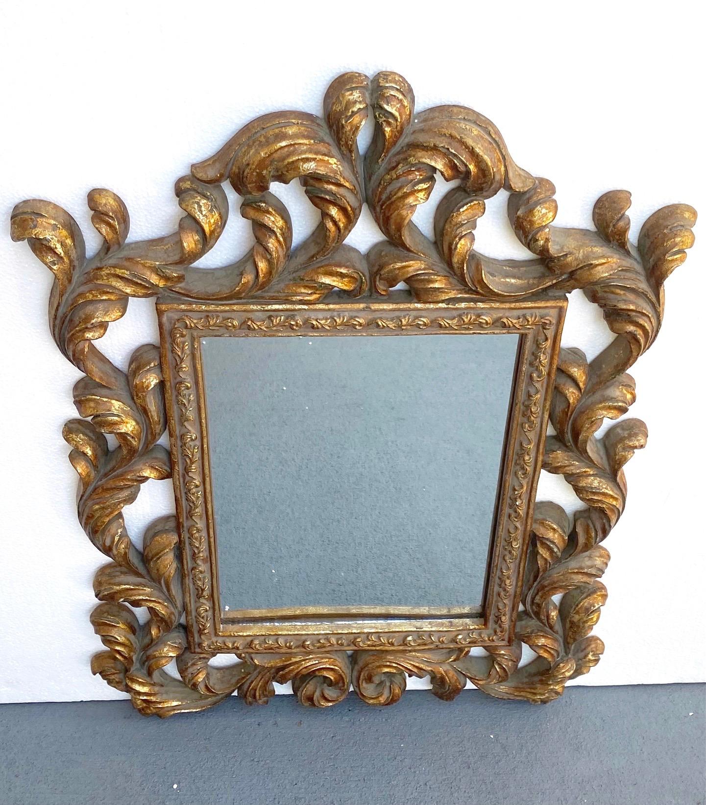 Rococo Small Ornamental Mirror with Carved Giltwood Frame, Italy, circa 1940s 2