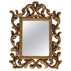 Vintage Rococo Small Ornamental Mirror with Carved Giltwood Frame, Italy, circa 1940s