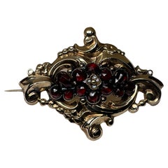 Rococo Style 14K Yellow Gold Garnet And Pearl