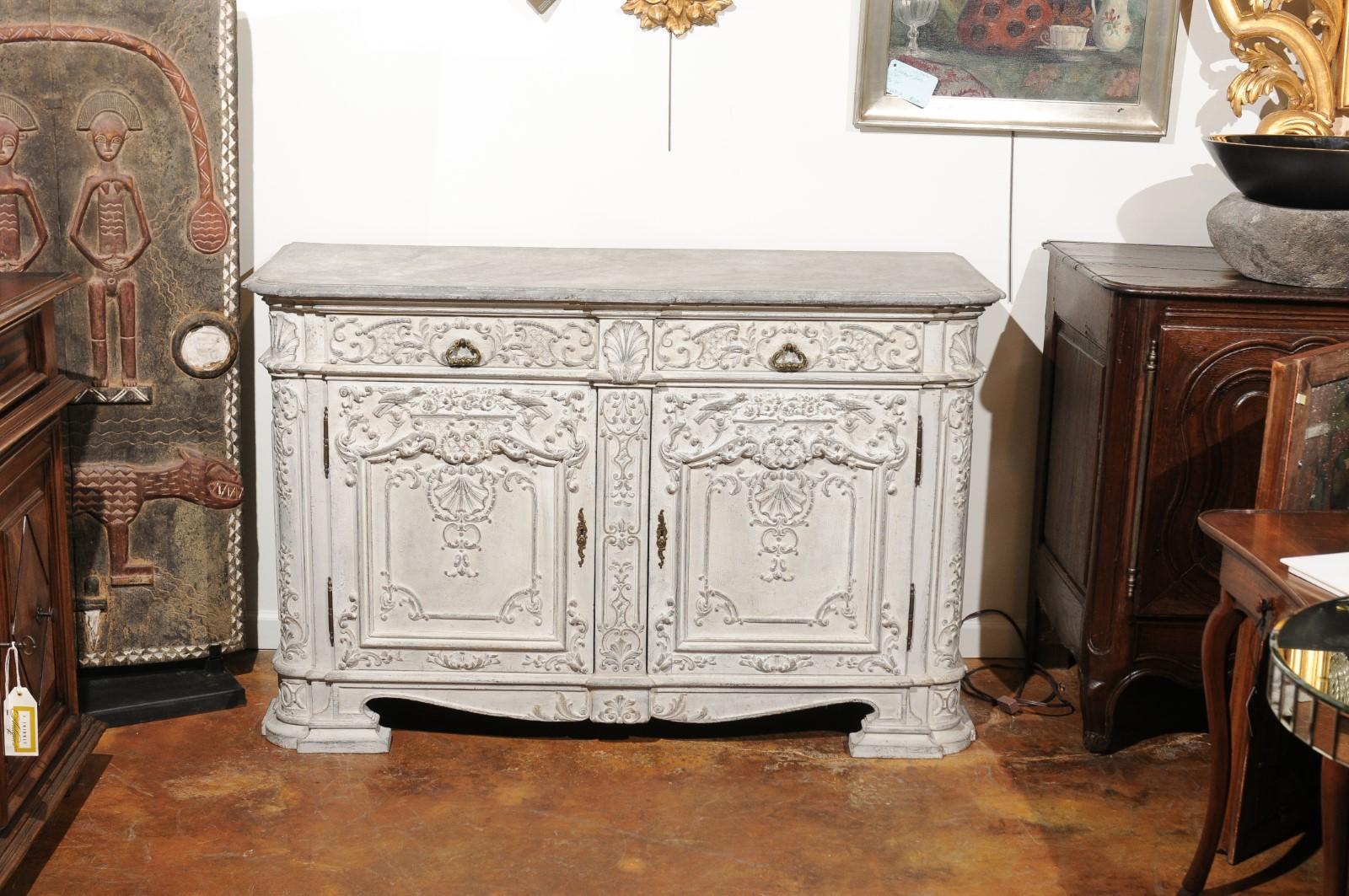 Rococo Style 1850s Belgian Painted Buffet with Drawers, Doors and Carved Décor 5