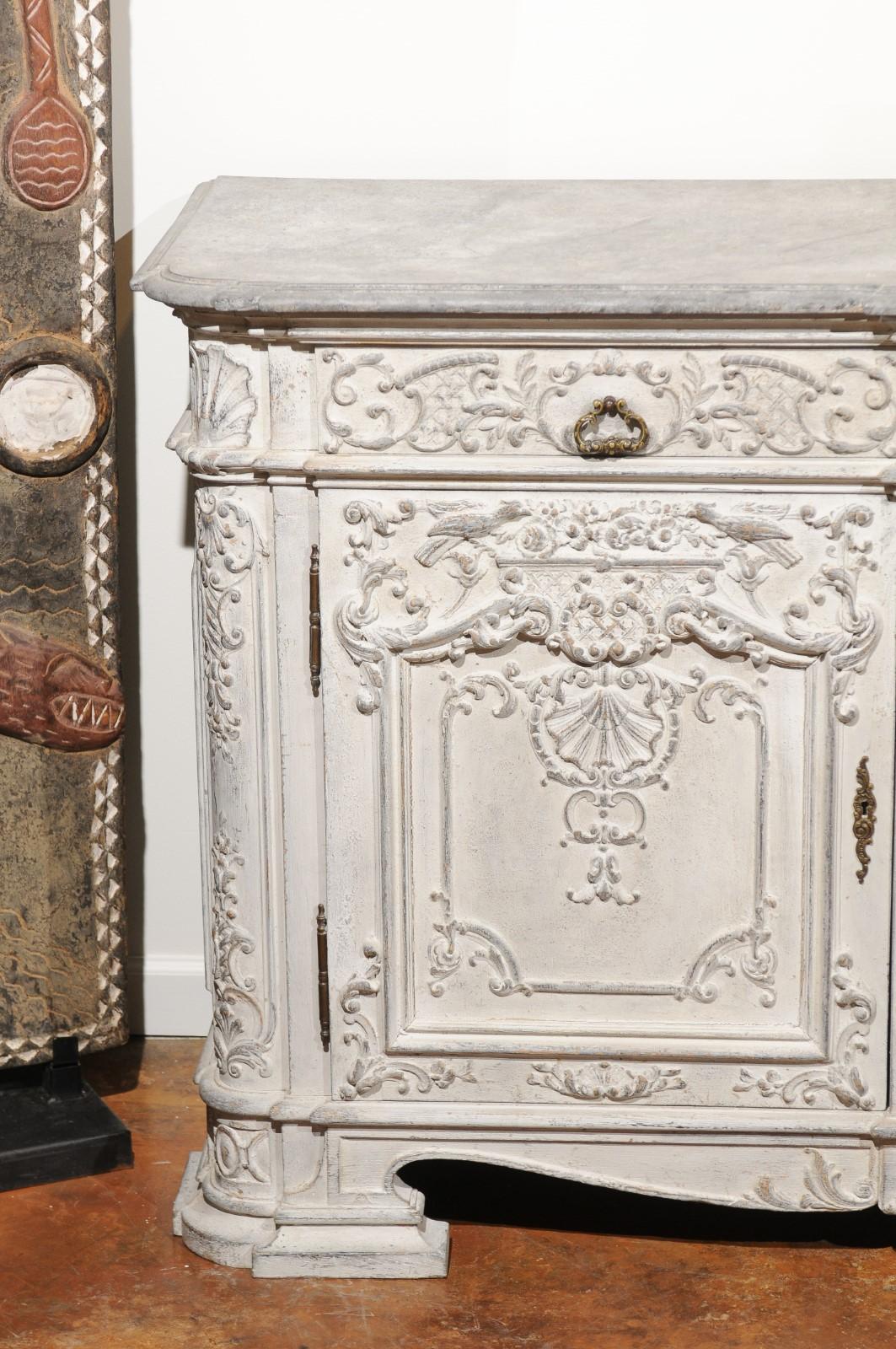 Rococo Style 1850s Belgian Painted Buffet with Drawers, Doors and Carved Décor 6