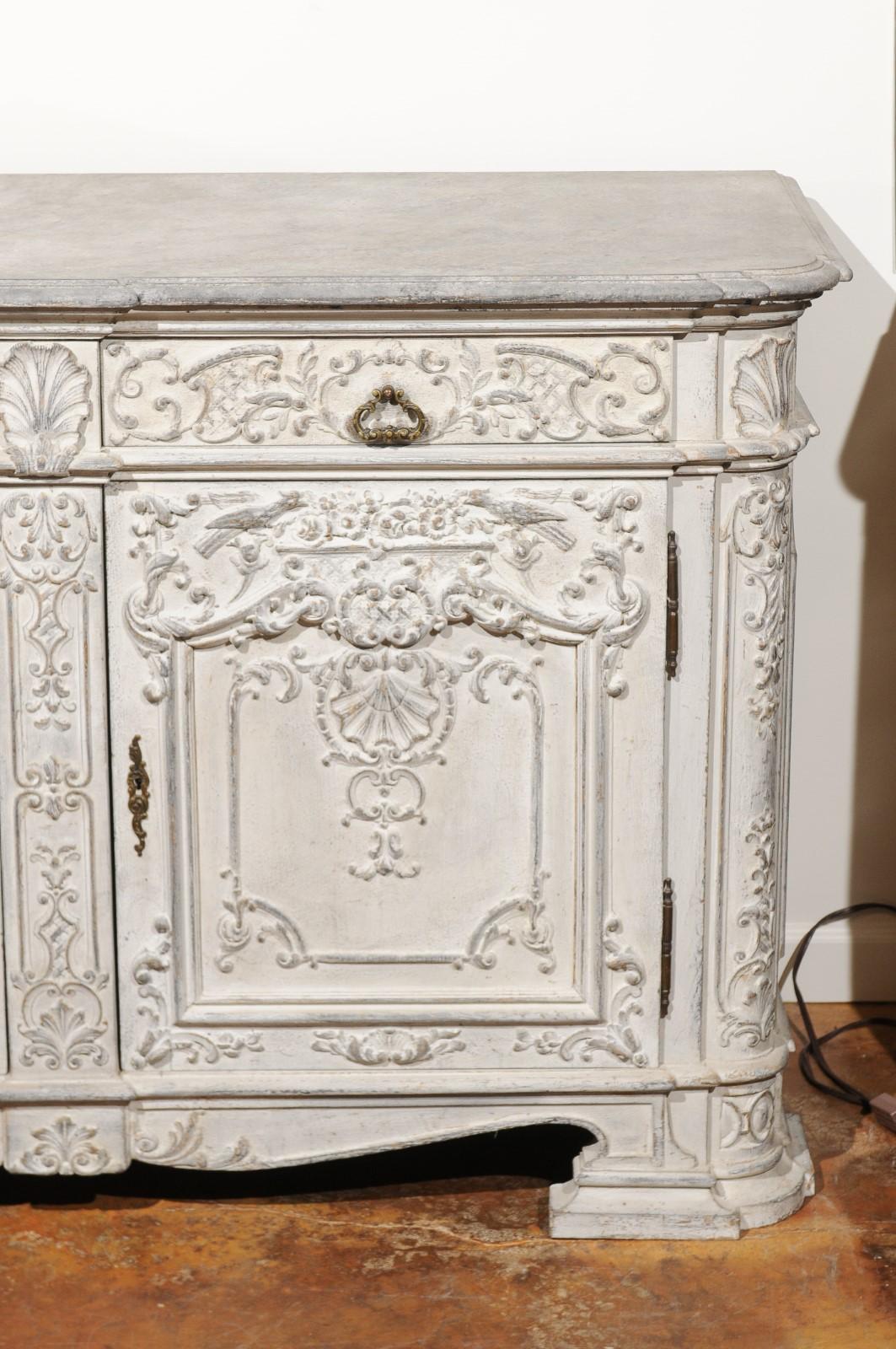 Rococo Style 1850s Belgian Painted Buffet with Drawers, Doors and Carved Décor 8