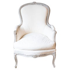 Rococo Style 1890s Swedish Light Grey Painted and Carved Bergères Chair Rococo Style 1890s Swedish Light Grey Painted and Carved Bergères Chair