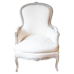 Rococo Style 1890s Swedish Light Grey Painted and Carved Bergères Chair Rococo Style 1890s Swedish Light Grey Painted and Carved Bergères Chair