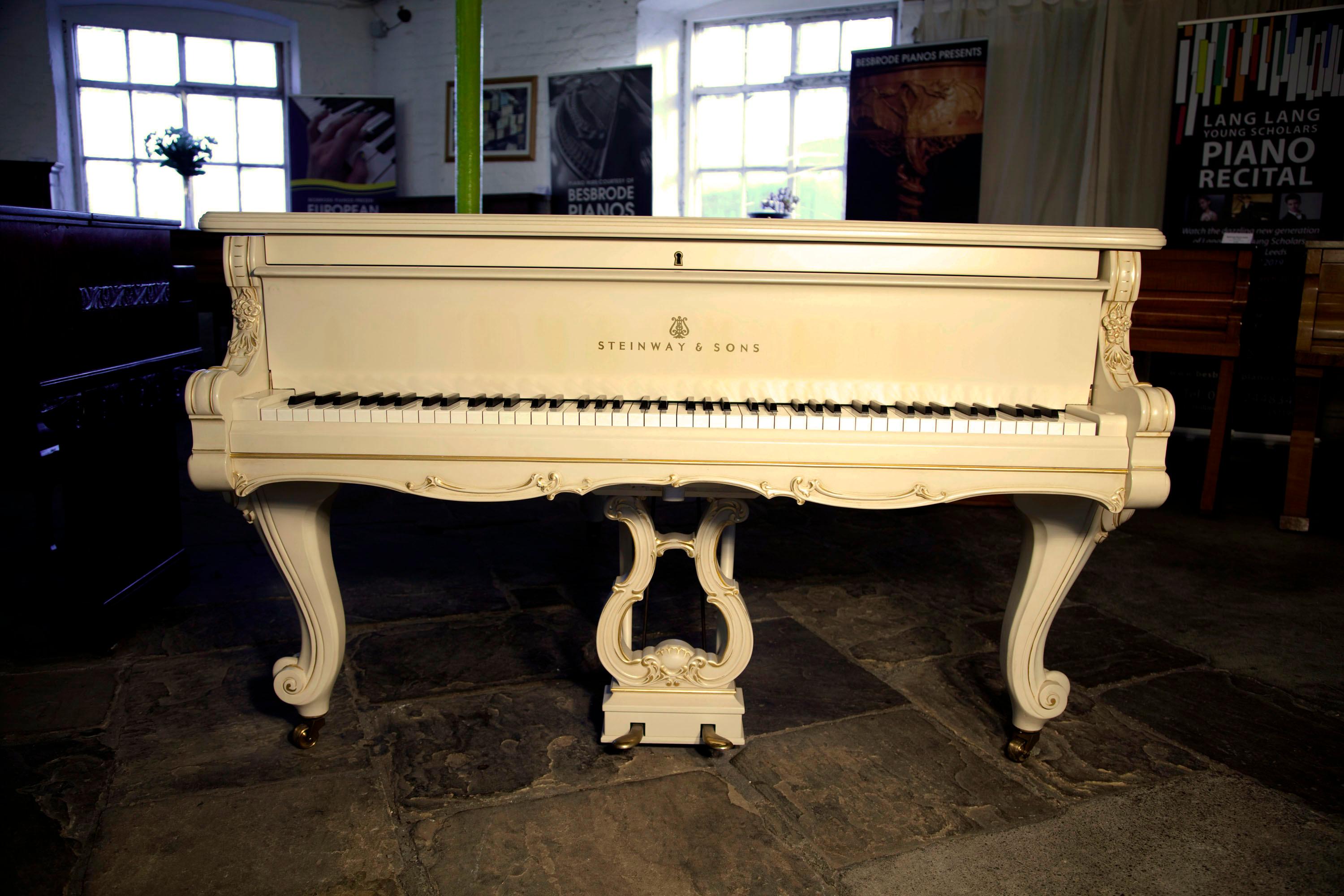 Louis XV 1979 Steinway Model O Piano Matt Cream Cabriole Legs Gilt Accents 4