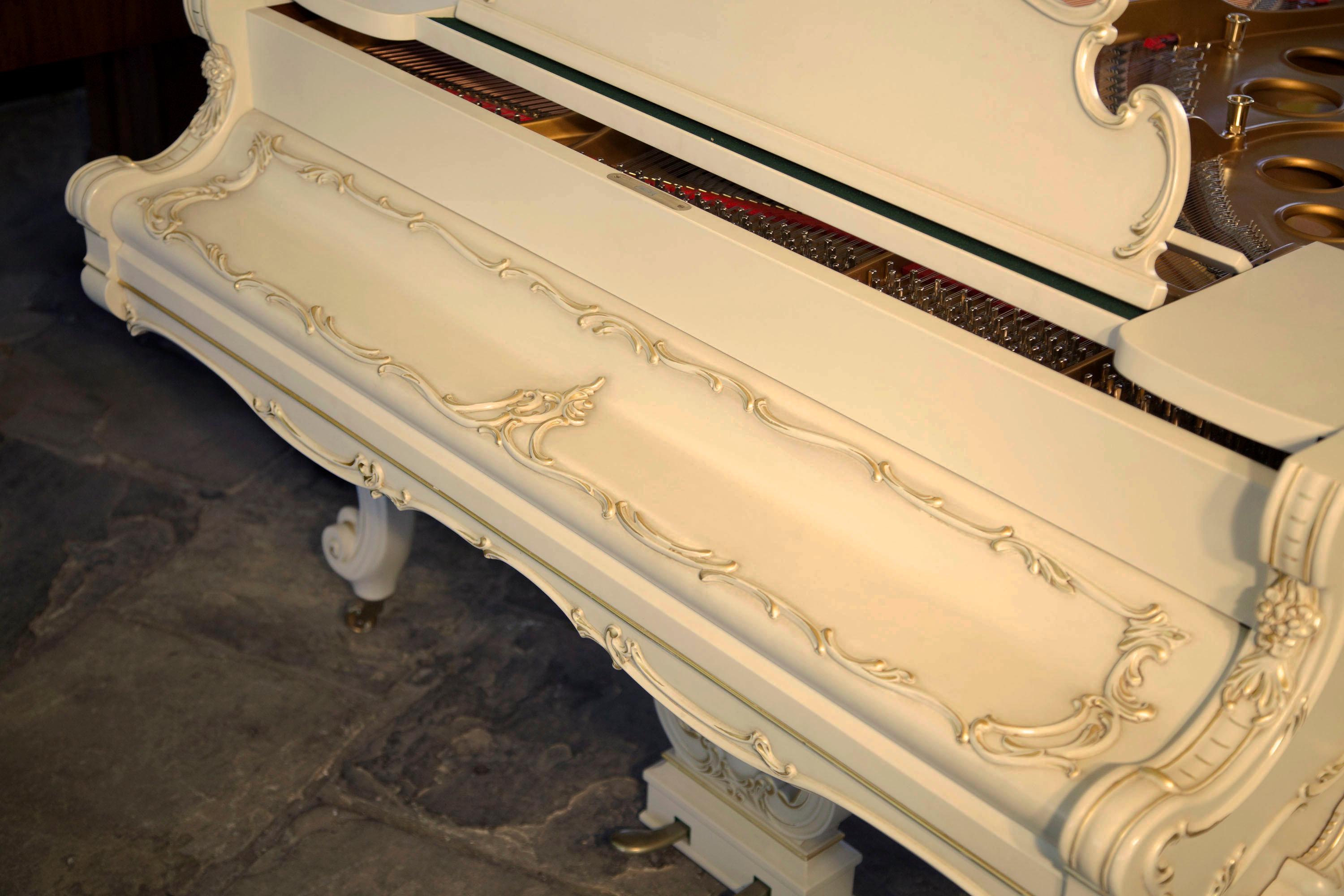 Louis XV 1979 Steinway Model O Piano Matt Cream Cabriole Legs Gilt Accents In Good Condition In Leeds, GB
