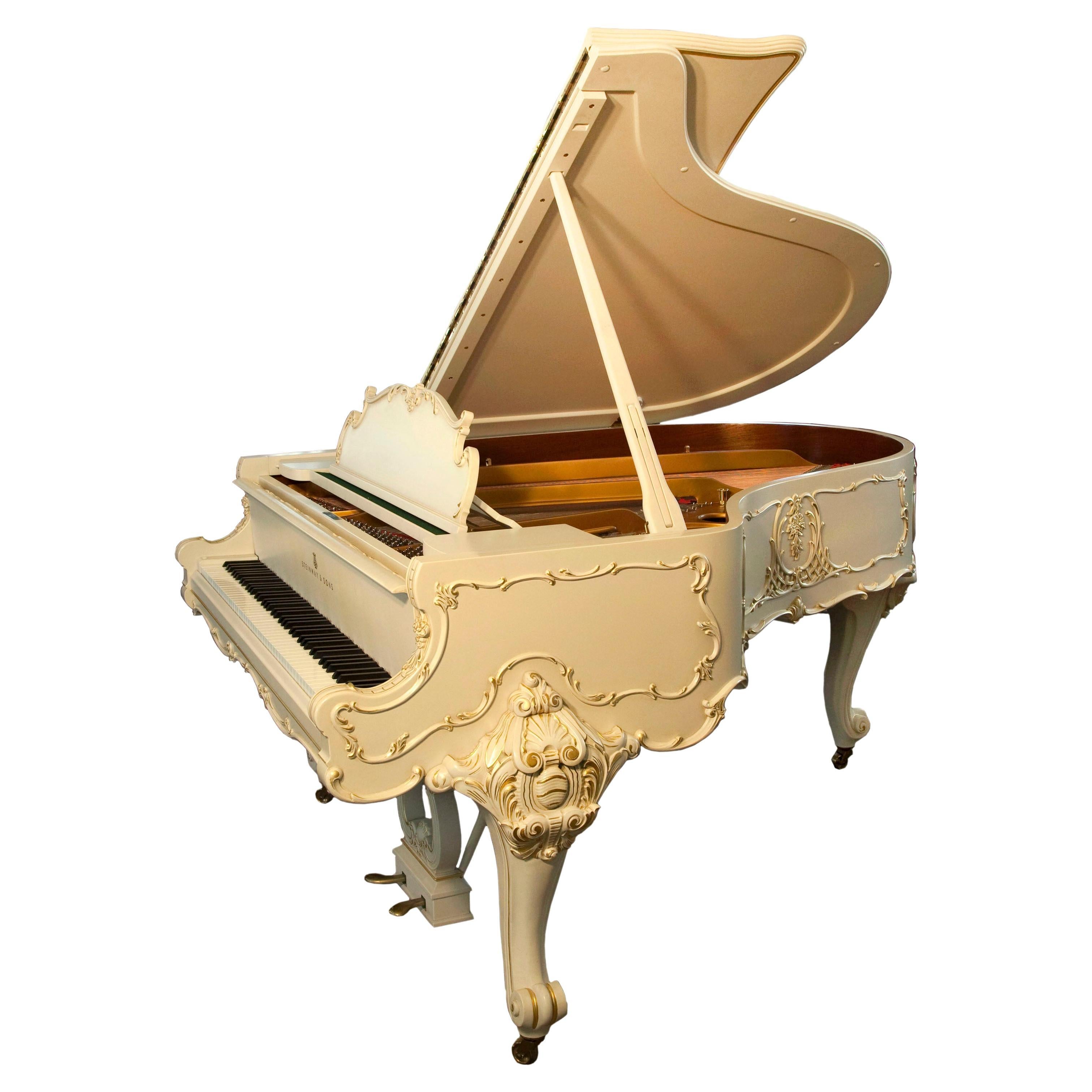 Rococo Style 1979 Steinway Model O Piano Matt Cream Cabriole Legs Gilt Accents