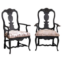 Rococo Style Black Armchairs, 19th C