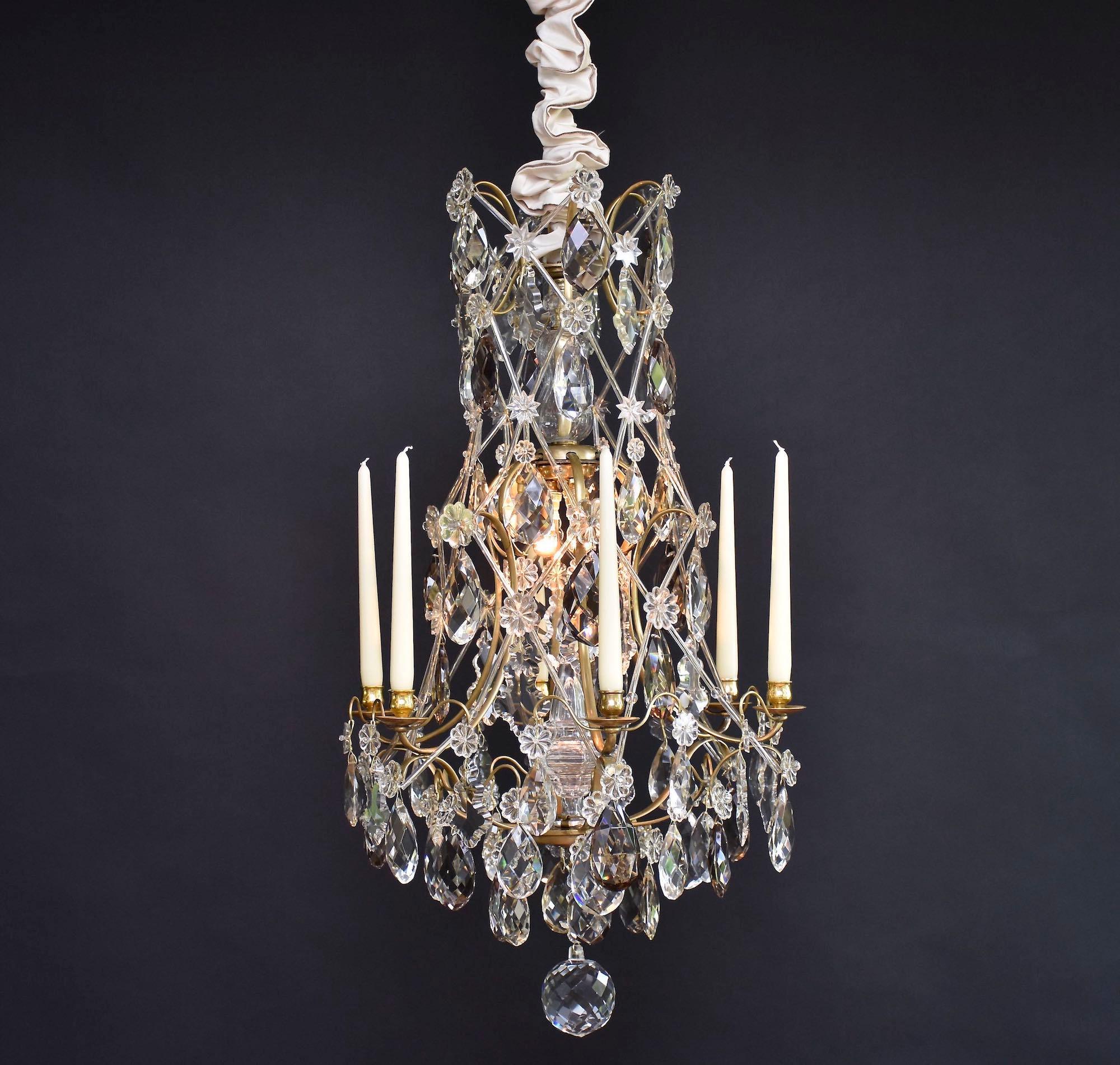 Rococo style brass and crystal chandelier For Sale 2