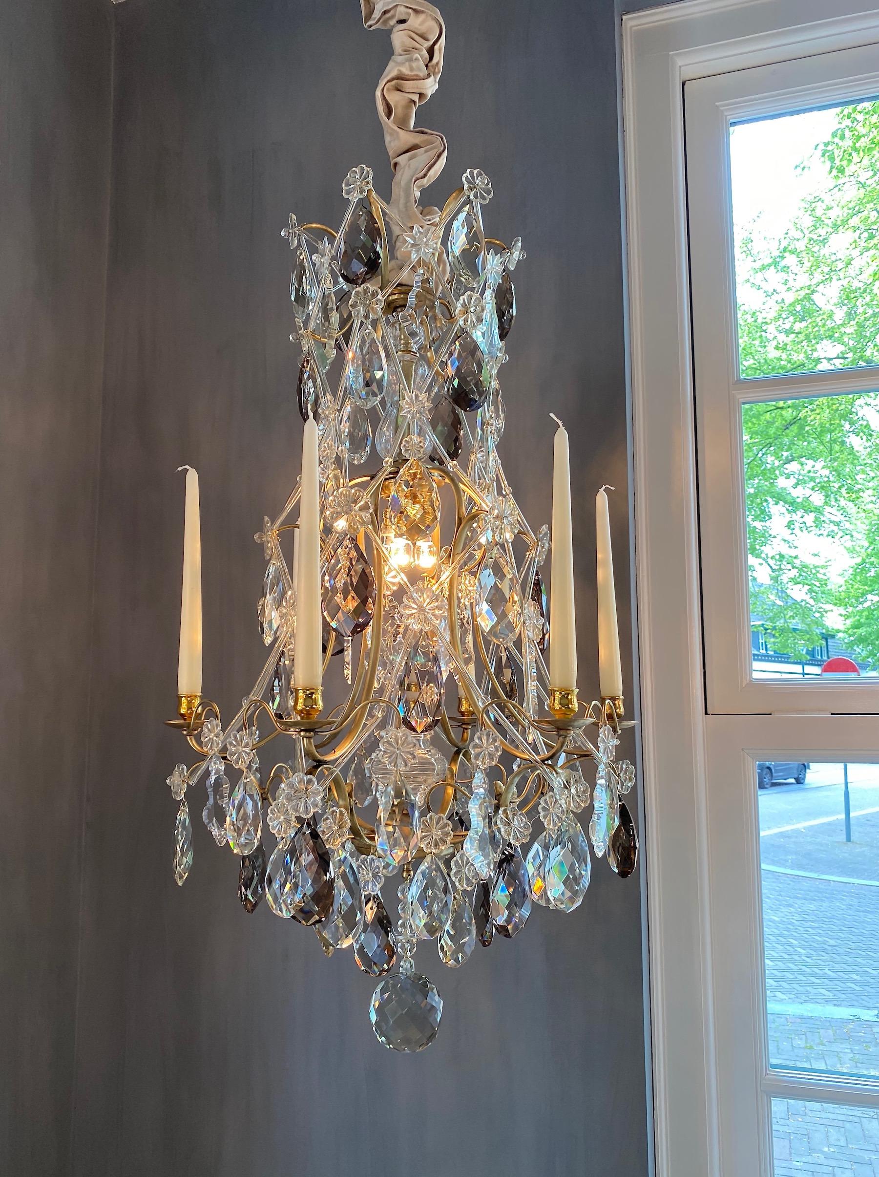 Rococo style brass and crystal chandelier For Sale 3