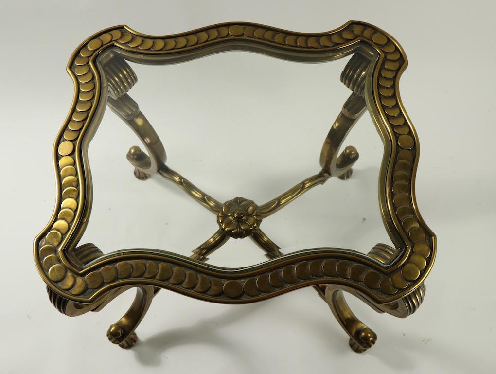 American Rococo Style Brass and Glass Side Table Attributed to Mastercraft
