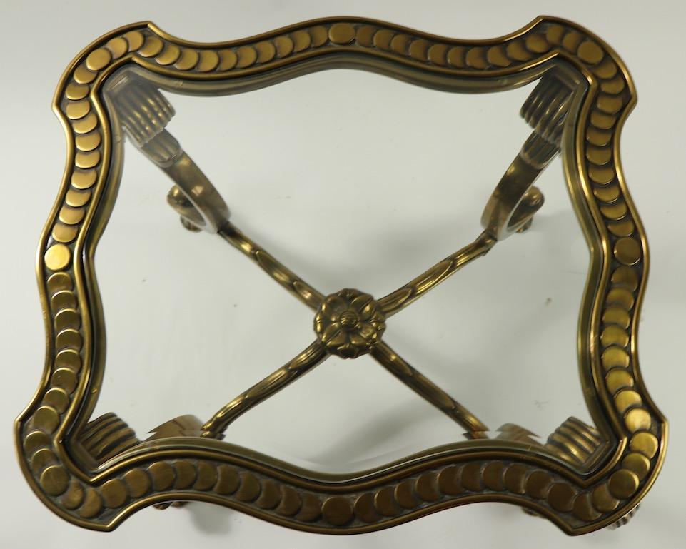 Beveled Rococo Style Brass and Glass Side Table Attributed to Mastercraft