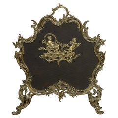 Rococo Style Brass and Mesh Fire Screen