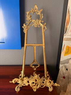Rococo Style Brass Display Easel, Antique Artwork Stand, 1970s Design
