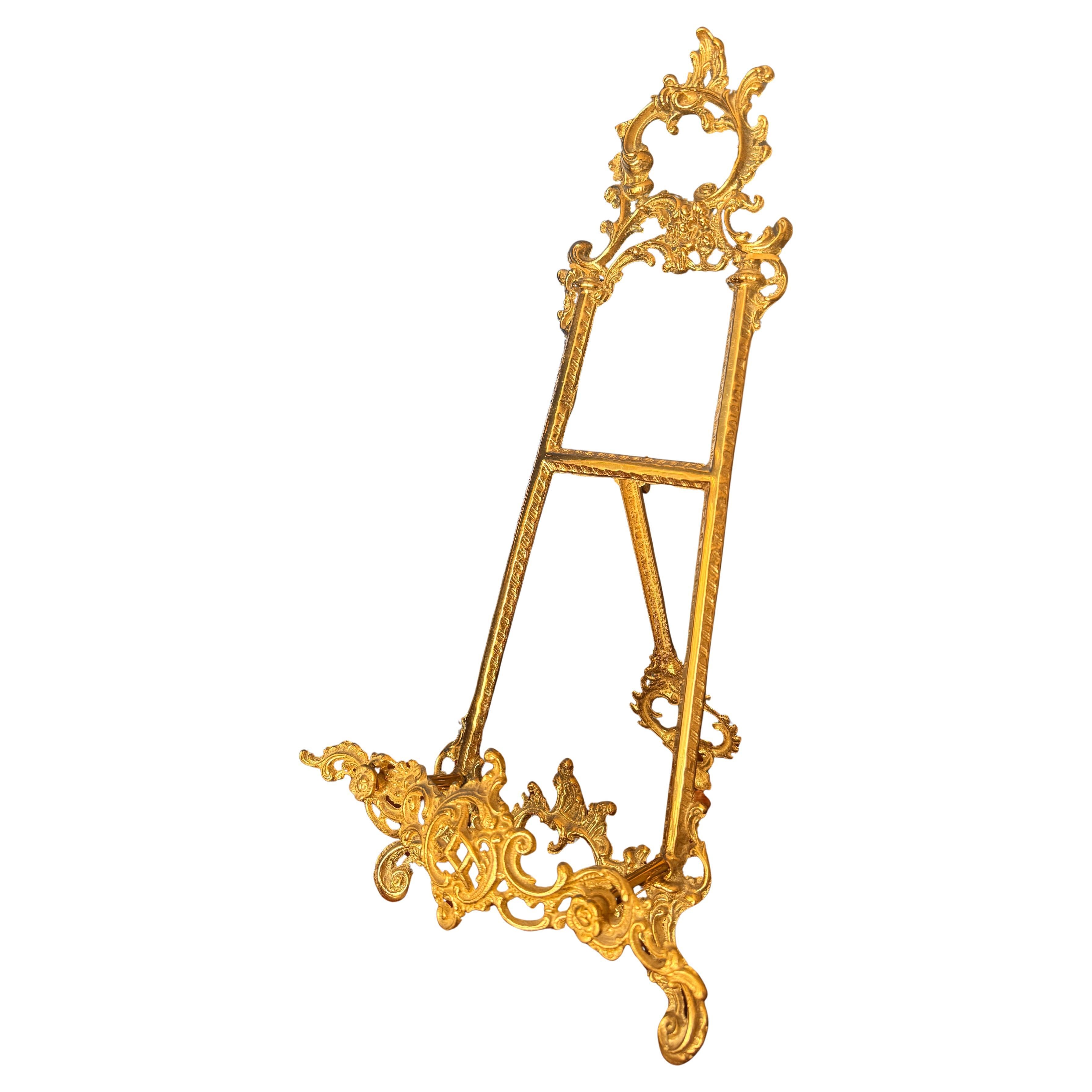 Rococo Style Brass Display Easel, Antique Artwork Stand, 1970s Design