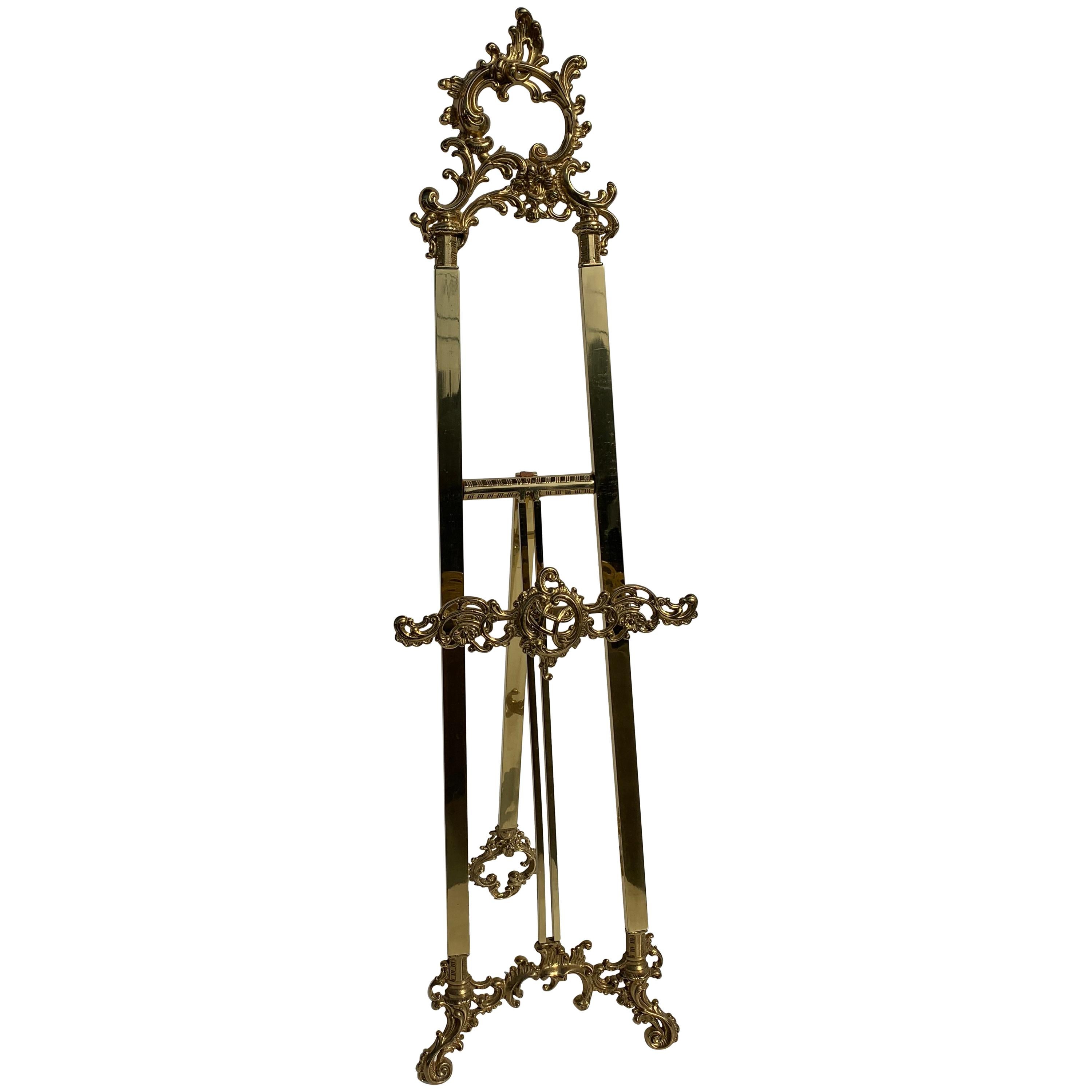 Small Rococo Style Brass Floor Easel For Sale