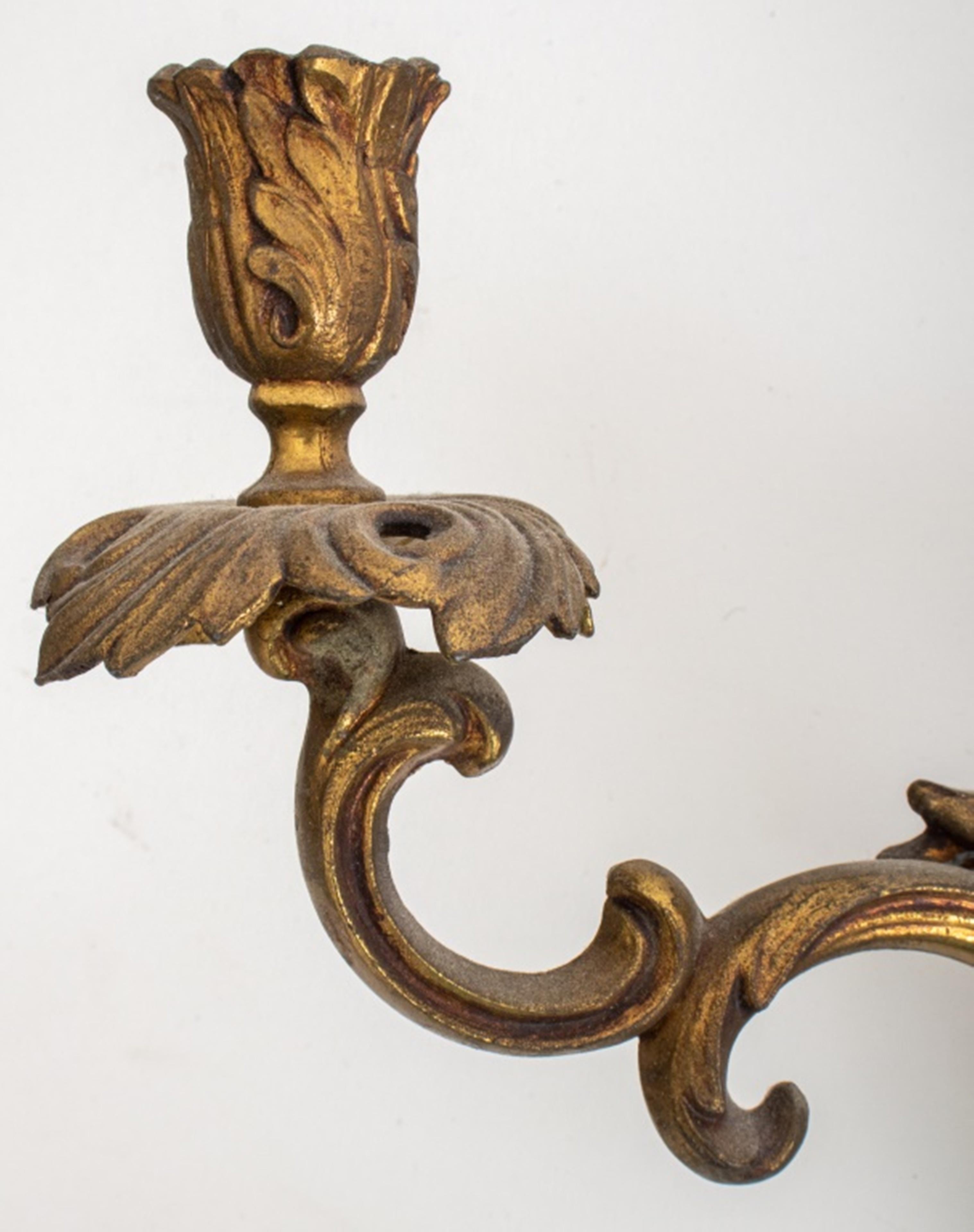 Rococo Style Bronze Candle Sconces, Pair In Good Condition In New York, NY