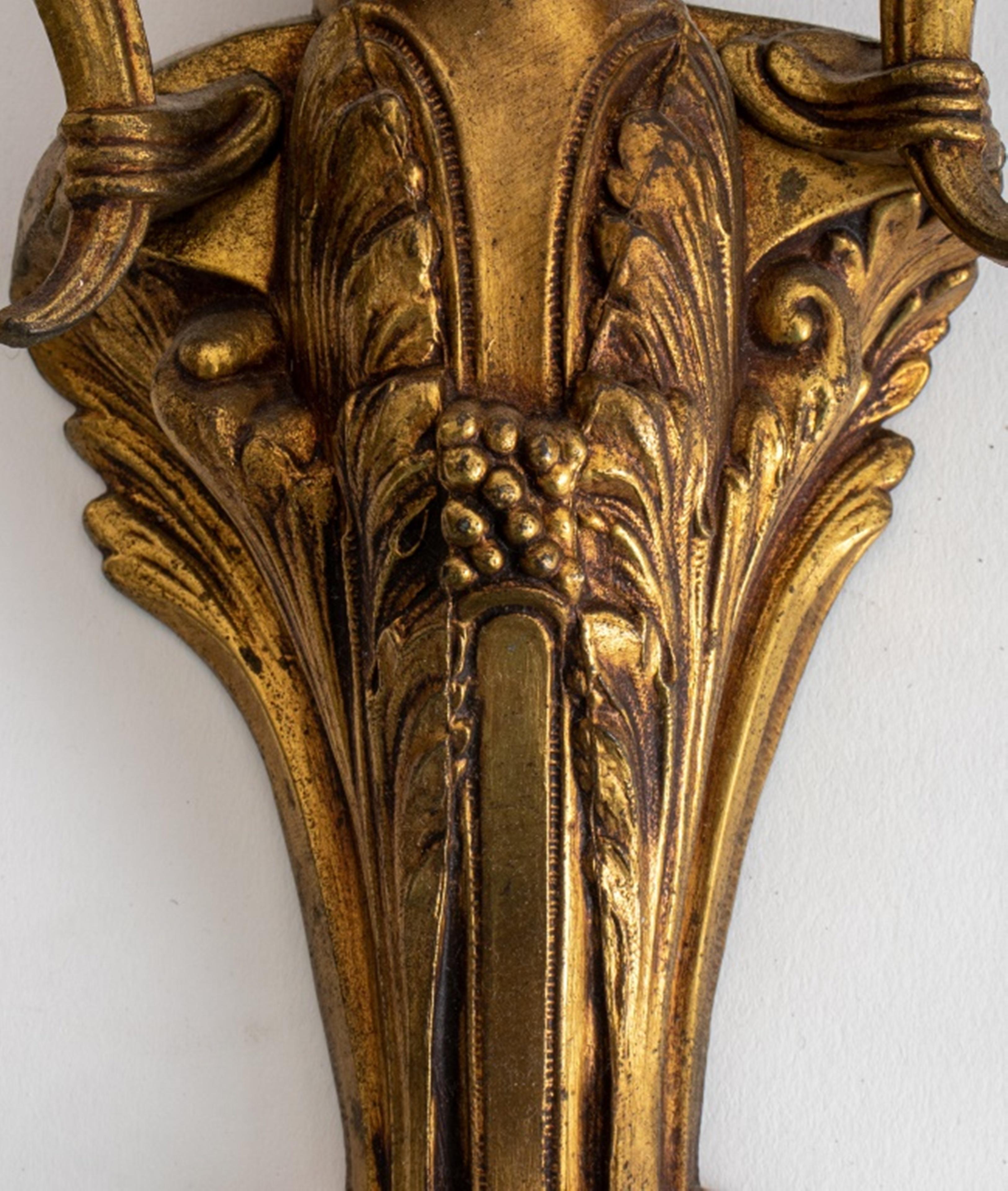 20th Century Rococo Style Bronze Candle Sconces, Pair