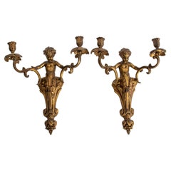 Rococo Style Bronze Candle Sconces, Pair