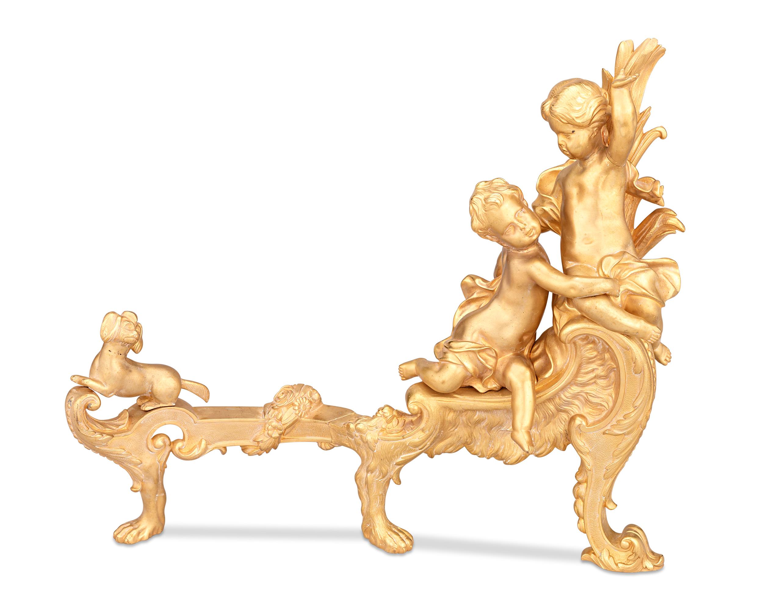 French Rococo-Style Bronze Chenets