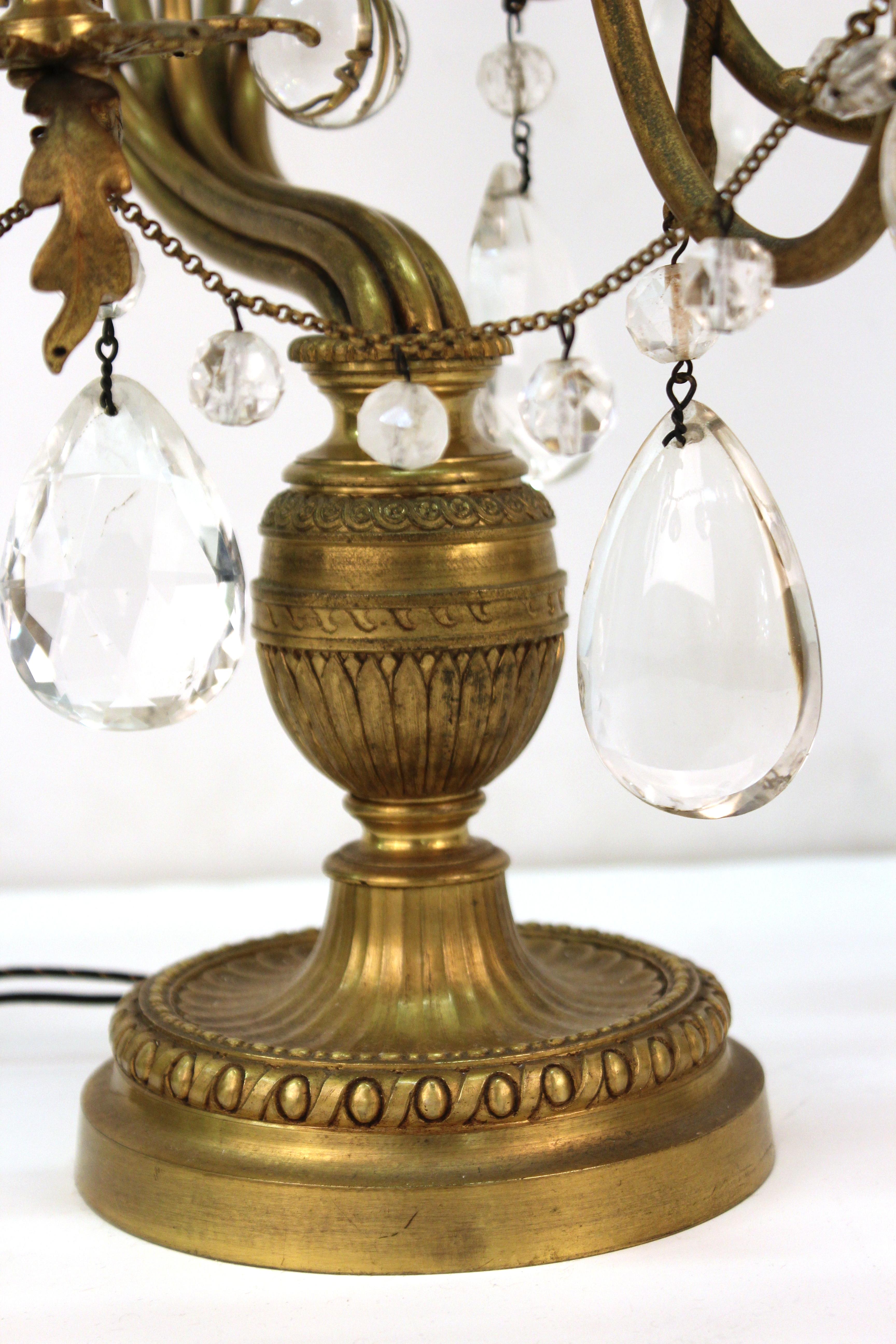 Rococo Style Bronze Girandole Table Lamps with Snakes and Crystals 4