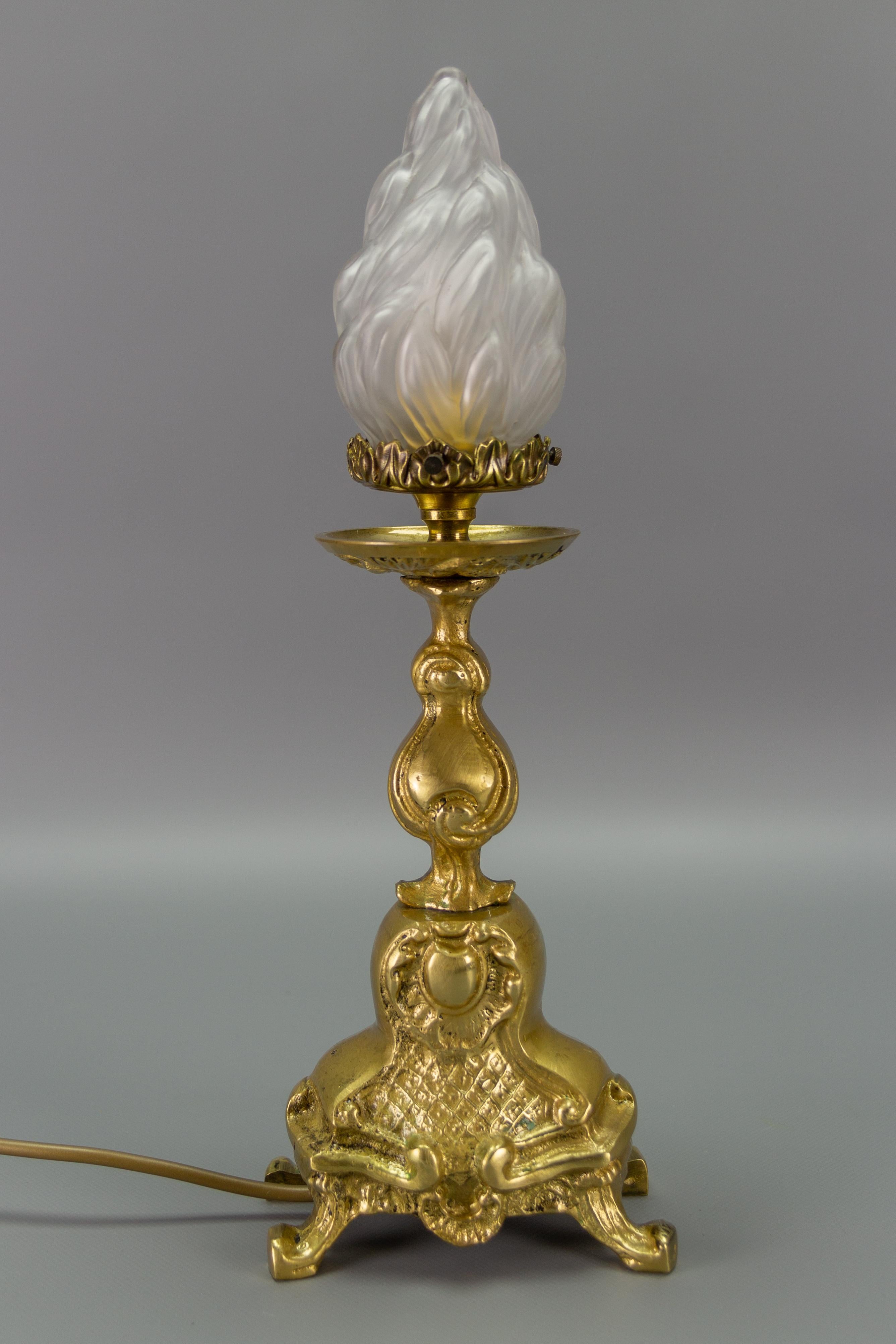 Rococo Style Bronze Table Lamp with White Frosted Glass Lampshade 11