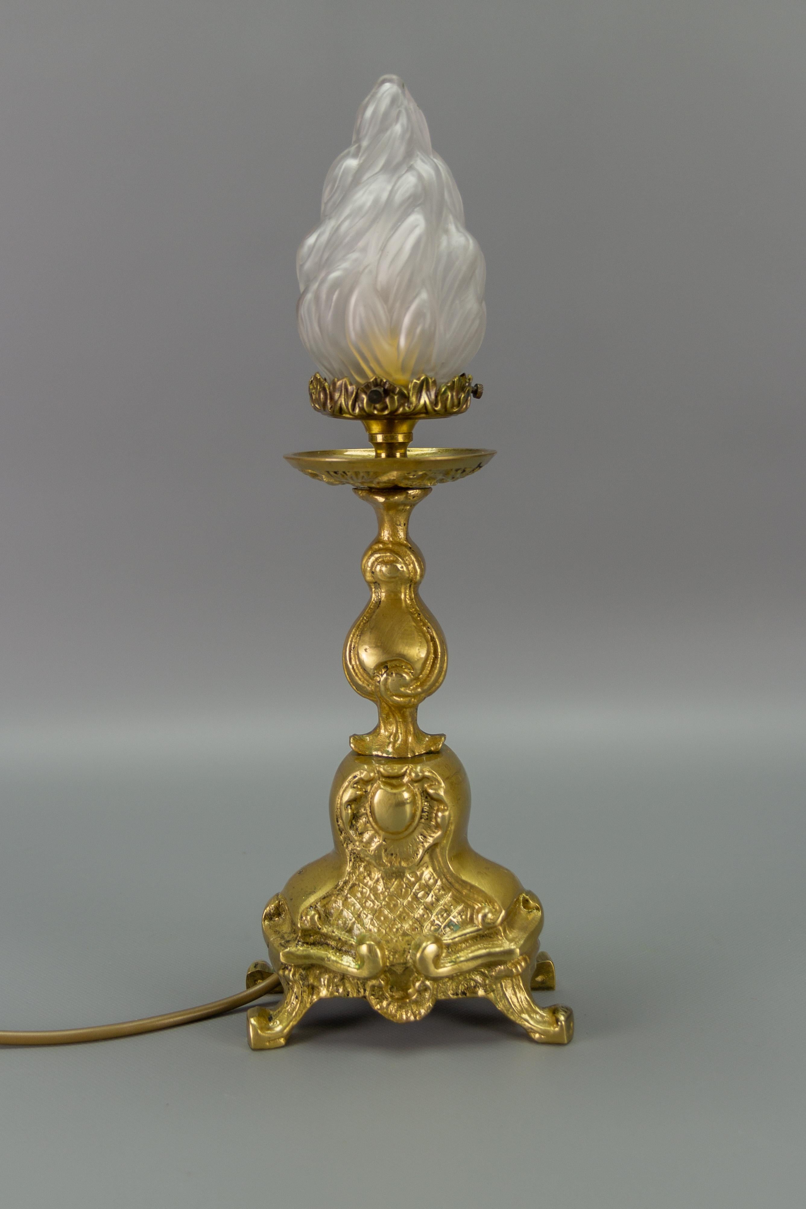 Rococo Style Bronze Table Lamp with White Frosted Glass Lampshade 2