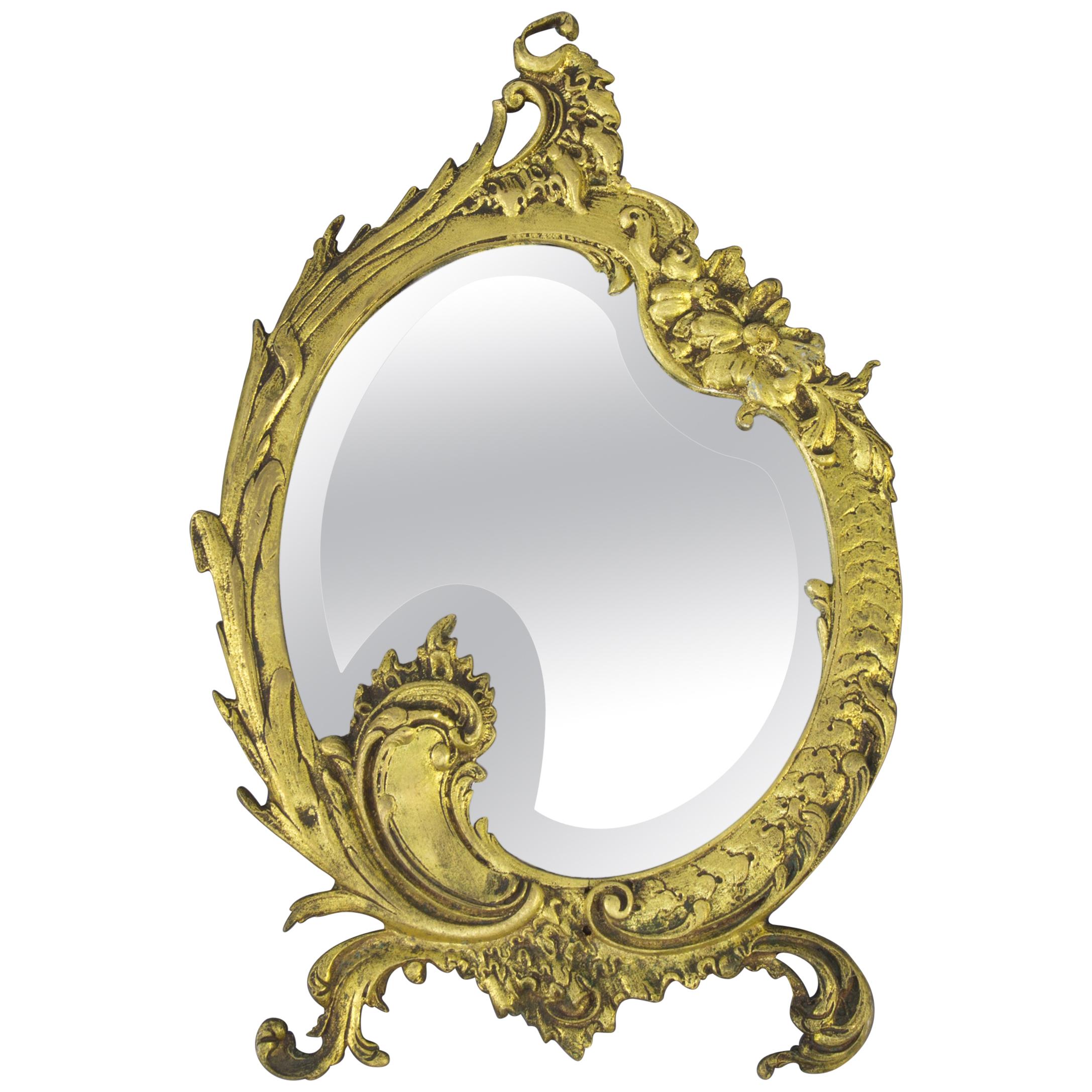 Rococo Style Bronze Beveled Wall Mirror 