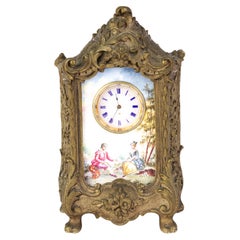 Rococo Style Carriage Clock with Watteau Romantic Scenes