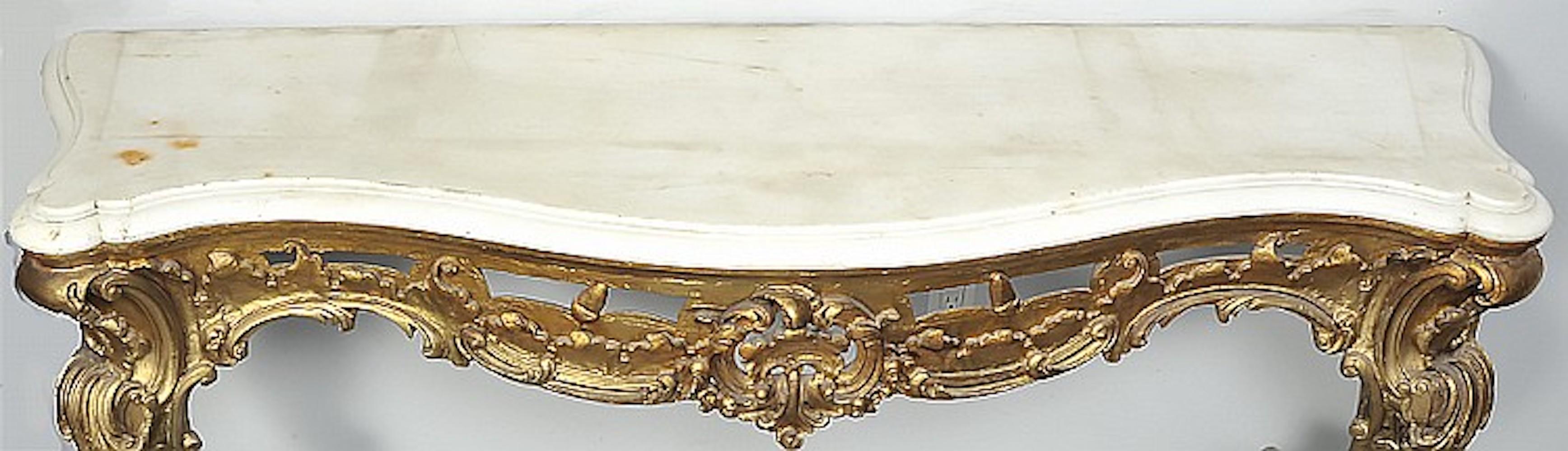 Rococo Style Carved and Giltwood Console Table In Good Condition In Washington Crossing, PA