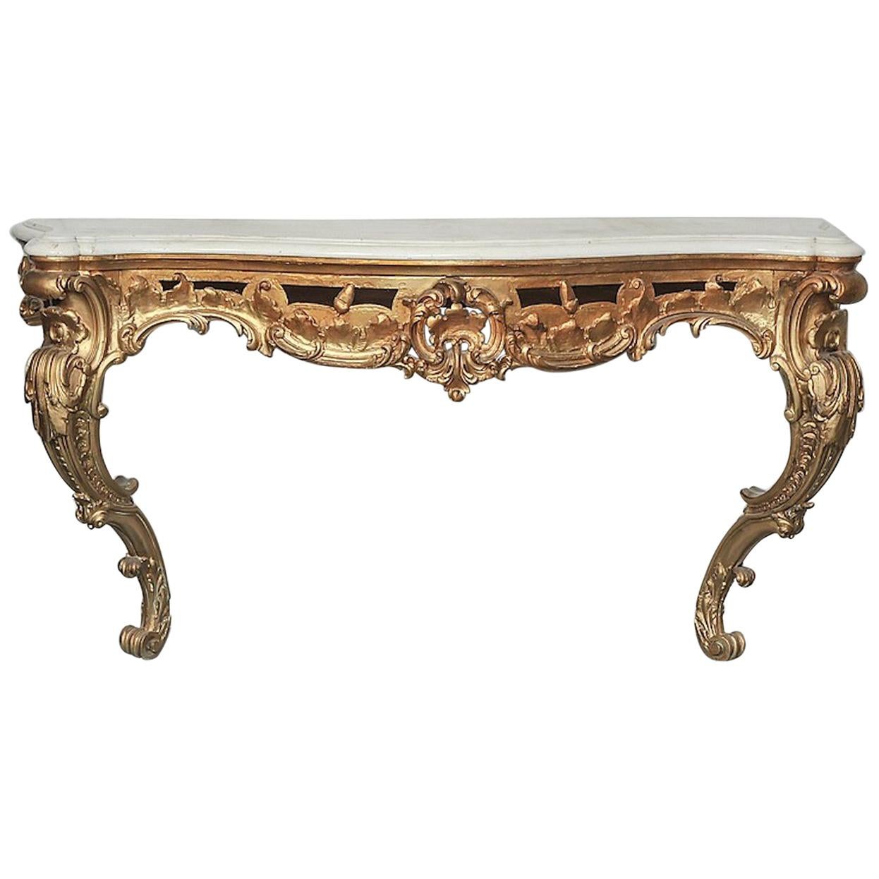 Rococo Style Carved and Giltwood Console Table