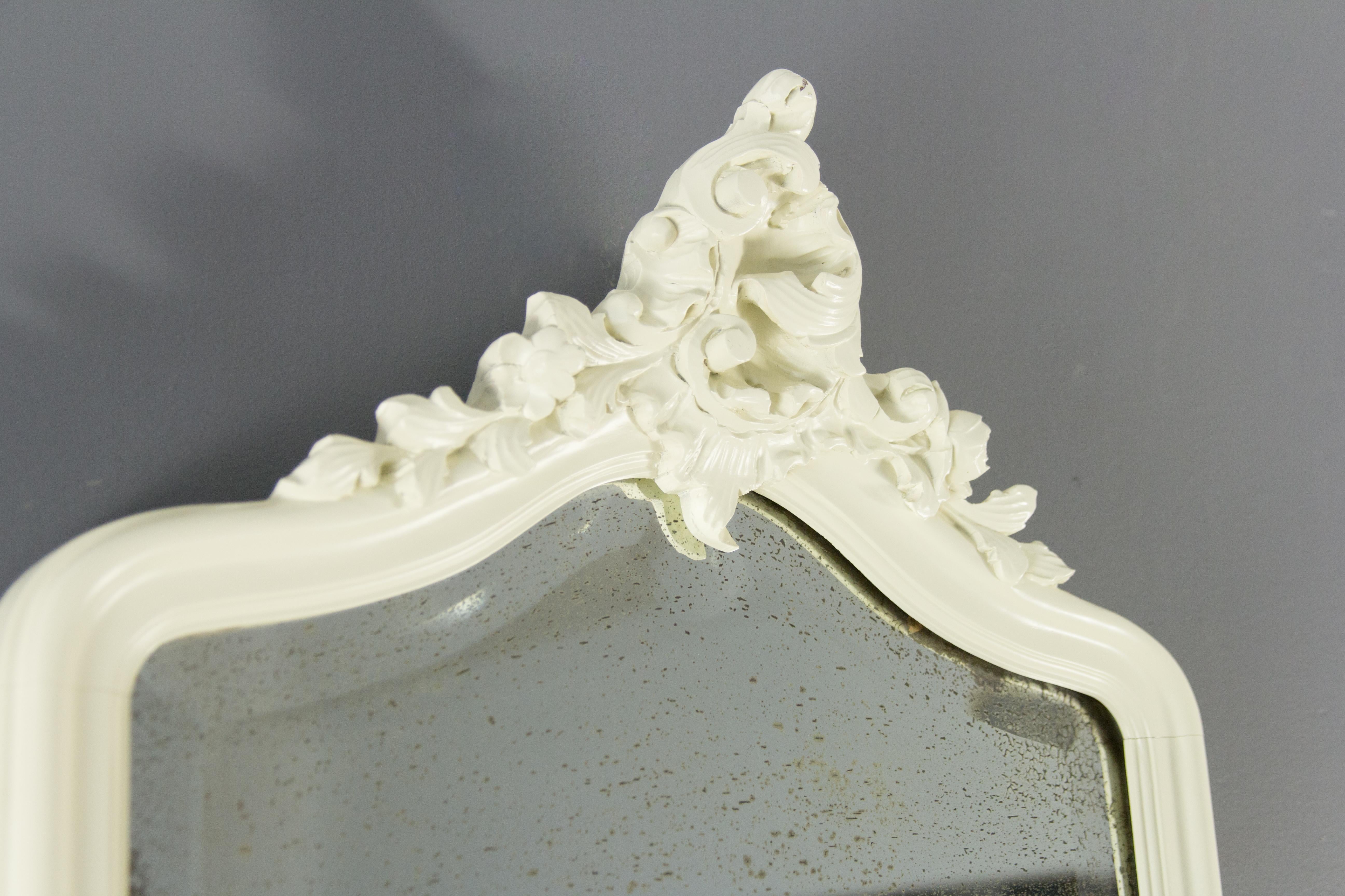 Early 20th Century Rococo Style Carved and White Painted Wall Mirror